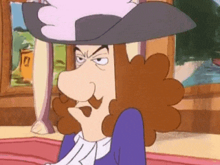 a cartoon character wearing a hat and a purple shirt .