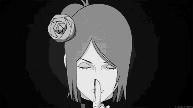 a black and white drawing of a woman 's head with a flower in her hair