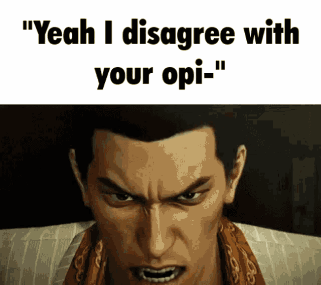 a man with a scarf around his neck says " yeah i disagree with your opi- "