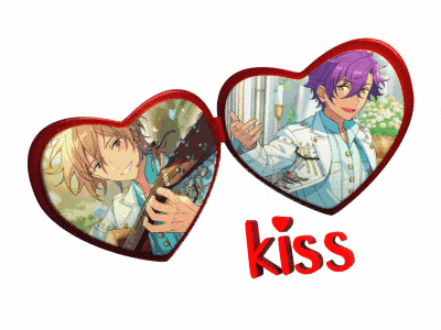 two hearts with a picture of a man and the word kiss on the bottom