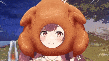 a girl is wearing a turkey hat and holding a candle