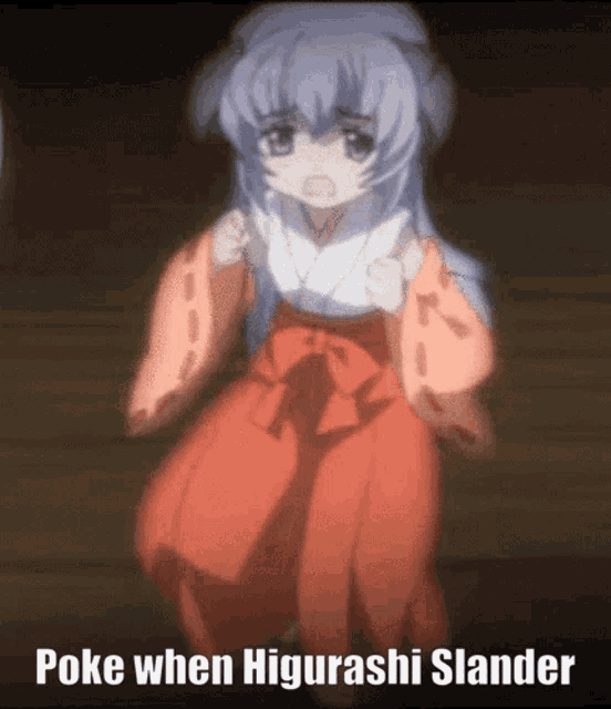 a picture of a girl with the words poke when higurashi slander on it