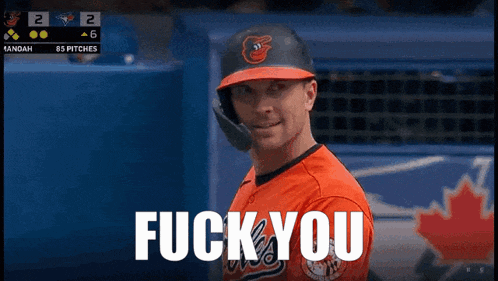 a baseball player with the word fuck you on his shirt