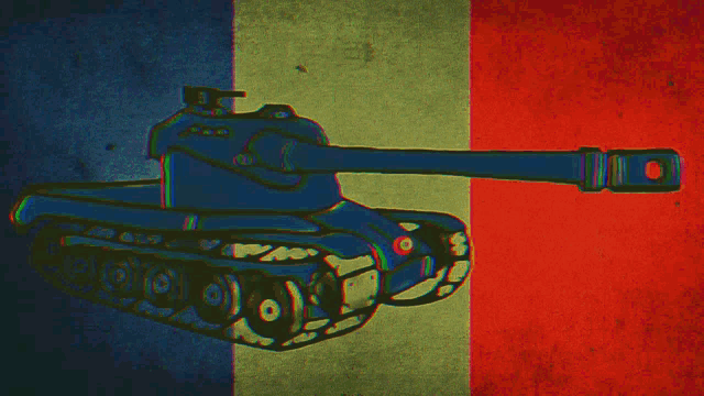 a drawing of a tank on a red white and blue background