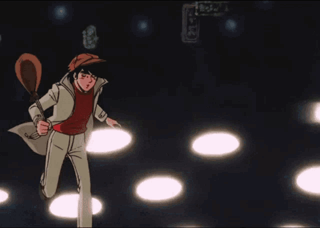 a man in a red shirt and white coat is running