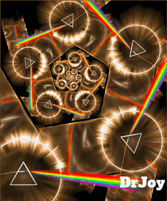 a computer generated image of a rainbow and triangles with the name dr joy at the bottom