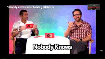 two men sitting at a table with the words nobody knows on the bottom