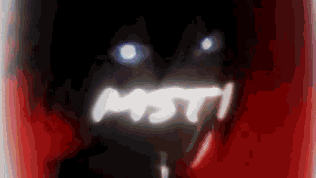 a close up of a person 's face with the word mst written in white letters