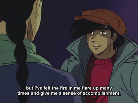 a man talking to another man with the words " but i 've felt the fire in me flare up many times " written below him
