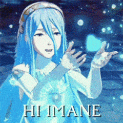 a picture of a girl with blue hair and the words hi imane