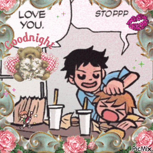 a cartoon says " love you " and " stoppp " in a speech bubble