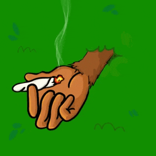 a cartoon drawing of a hand holding a cigarette