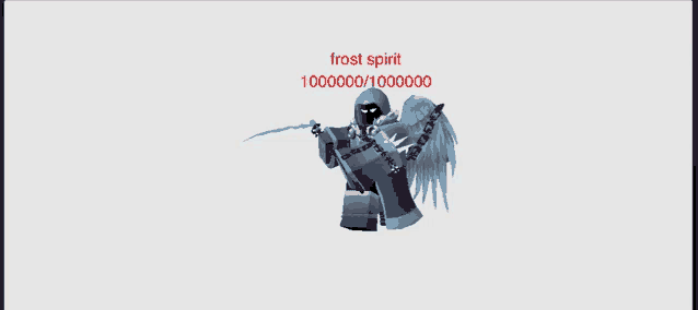 a cartoon character with wings holding a sword and the words frost spirit 100000/100000 on the bottom