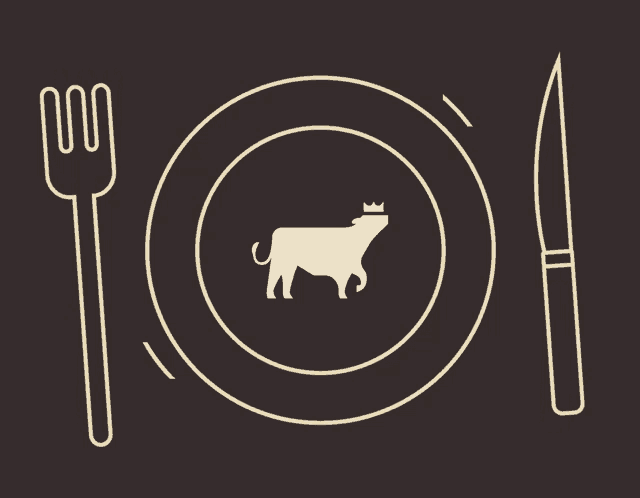 a fork and knife with a cow in the middle