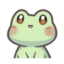 a green frog with big brown eyes and a pink nose is sitting on a white background .