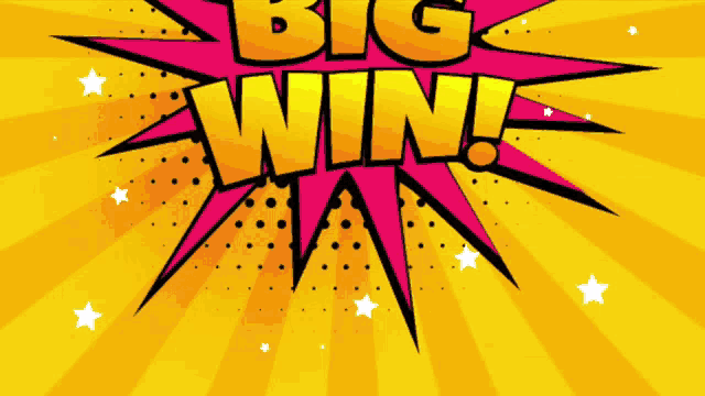 a comic book explosion with the words big win written on it