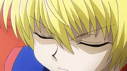 a close up of a yellow haired anime character
