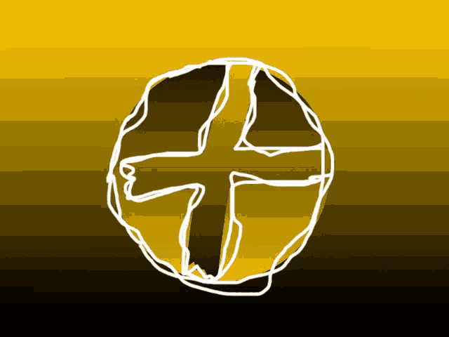 a drawing of a cross in a circle with a yellow background