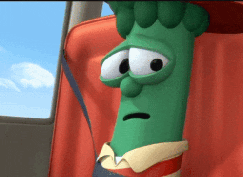 a cartoon character with a sad look on his face is sitting in a car