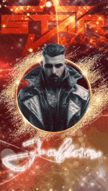 a man with a beard is surrounded by sparkles and the word star is visible