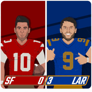 a cartoon illustration of two football players with the score of 0-3