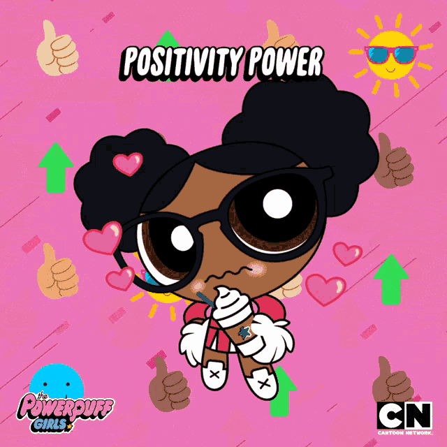 a poster for the powerpuff girls shows a girl holding a cupcake