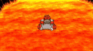 a pink sphere is surrounded by flames on a yellow background