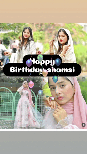 a collage of photos of a woman with the words happy birthday shamsi