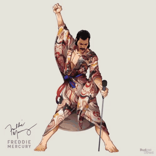 a drawing of freddie mercury wearing a crown