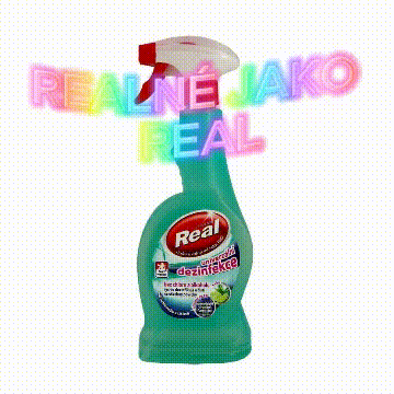 a bottle of real cleaner with a sprayer on top of it