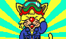 a pixel art drawing of a cat wearing a helmet and goggles
