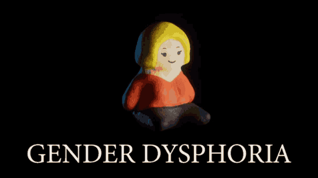 a black background with the word gender dysphoria and a doll