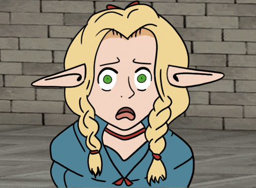 a cartoon character with blonde hair and green eyes