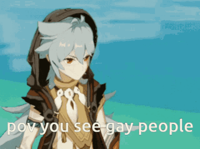 a picture of a person with the words pov you see gay people below them