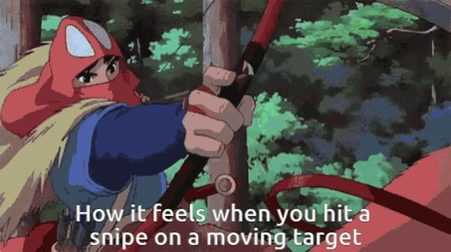 a cartoon of a person holding a bow and arrow with the words how it feels when you hit a snipe