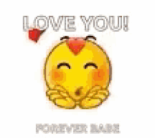 a yellow smiley face with two red hearts around its head and the words `` love you '' .
