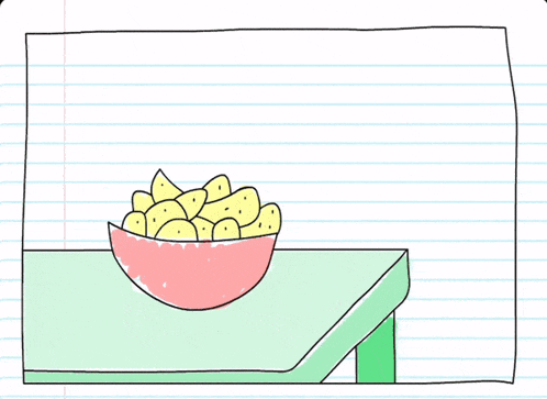 a drawing of a warrior with a sword and a bowl of corn chips