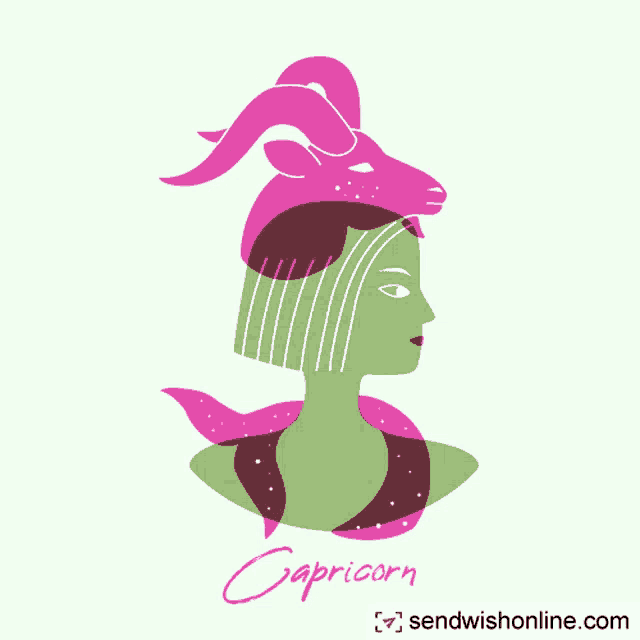 a drawing of a woman with a goat on her head and the word capricorn