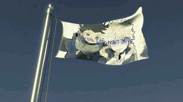 a flag with a picture of two anime characters and the words " yvulto nation " on it