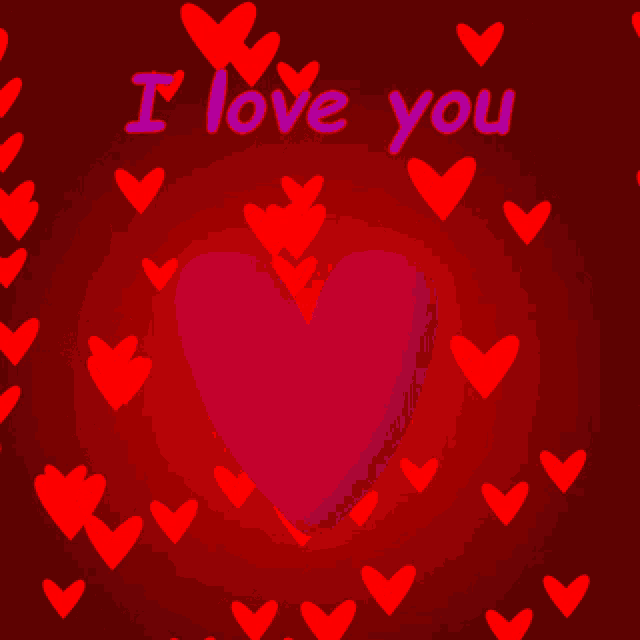 a pink heart is surrounded by red hearts and the words i love you