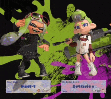 a video game character named mint-t is standing next to another character named silent moon
