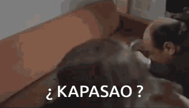 a man in a suit is laying on a bed with the words kapasao written on the bottom .