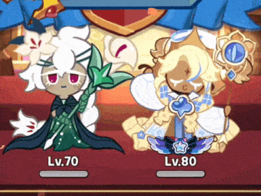 a lv.70 cookie and a lv.80 cookie in a video game