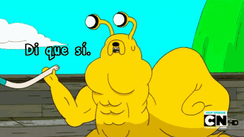 a cartoon character says " di que si " while holding a rope