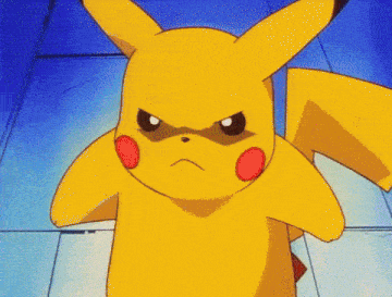 a yellow cartoon character with red cheeks is looking angry