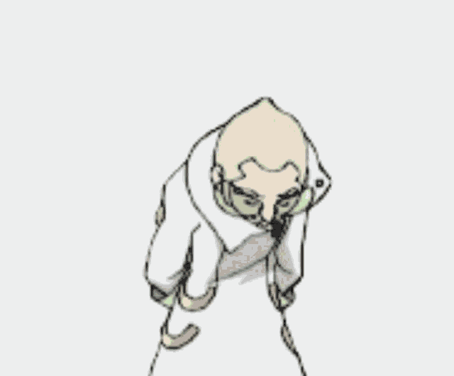 a cartoon drawing of a man wearing glasses and a white coat