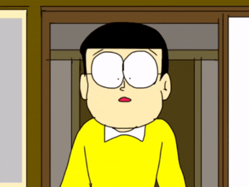 a cartoon character wearing glasses and a yellow shirt looks surprised