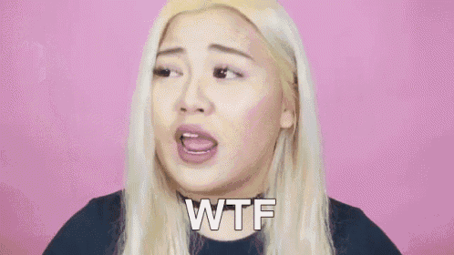 a woman with blonde hair is making a funny face and saying `` wtf '' .