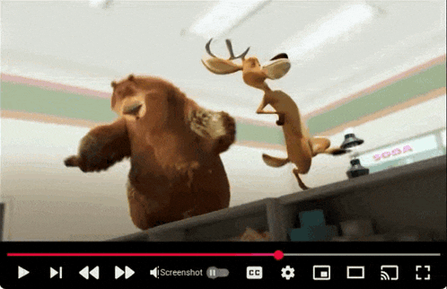 a screenshot of a video with a bear and a deer on the screen