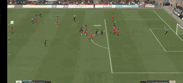 a soccer game is being played in a stadium with advertisements for fifa.com and cres